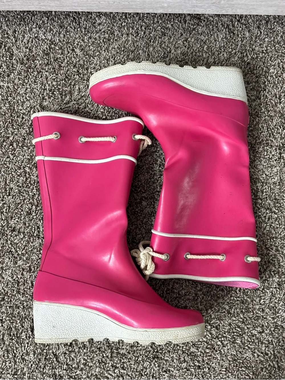 Sperry Top-Sider Sadie Pink Platform Wedge Rubber Rainboots Size 9 Rain Boots